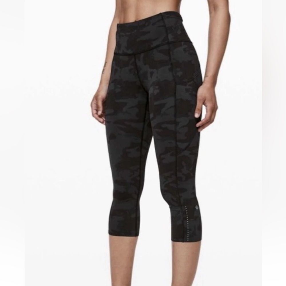 LULULEMON Fast Free Crop II  Reflective‎ Nulux Incognito Camo Leggings-Size 4 - Picture 2 of 11